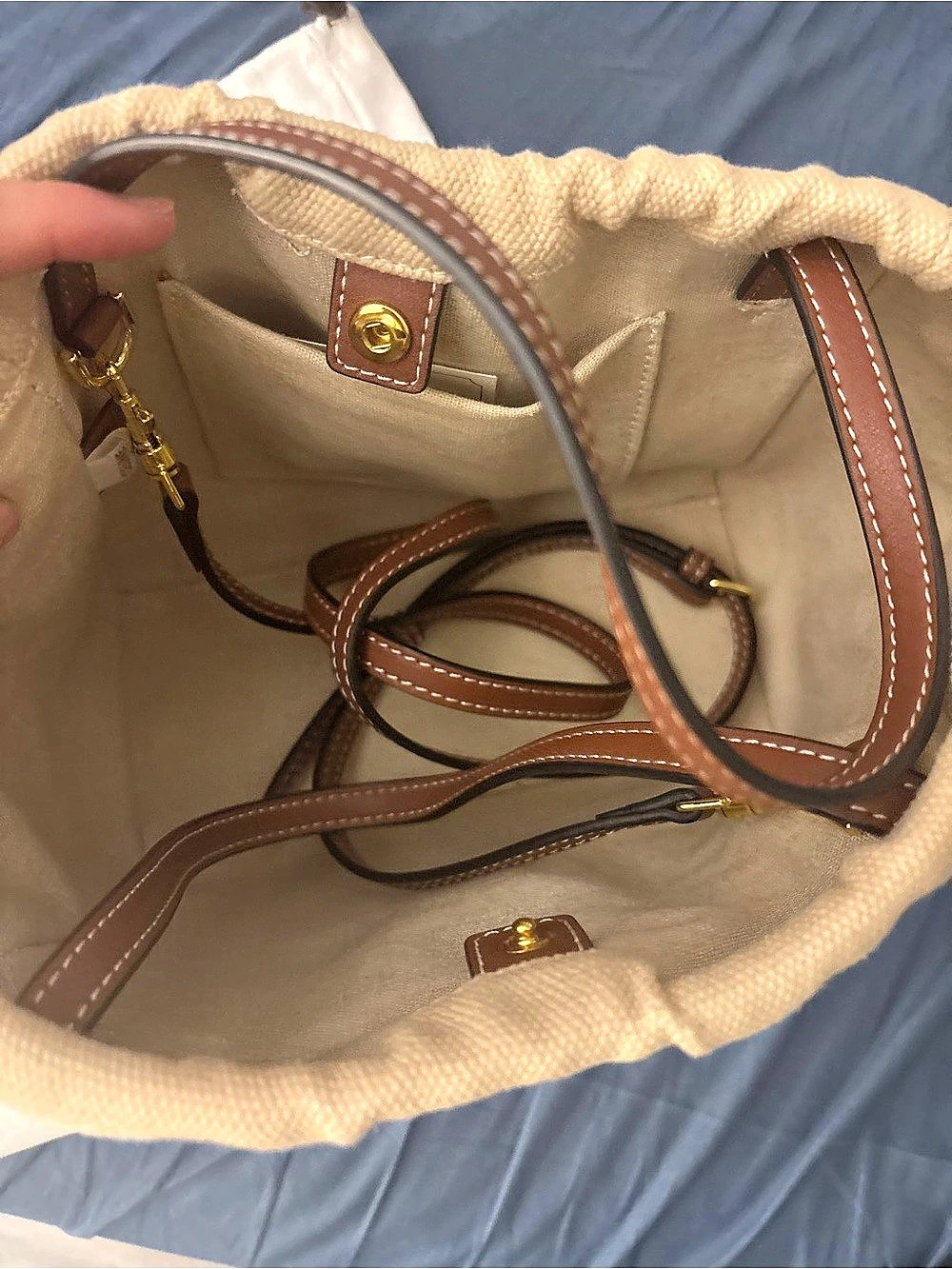 Celine Small Bucket in Triomphe Canvas and Calfskin Crossbody Bag - Picture 4 of 5